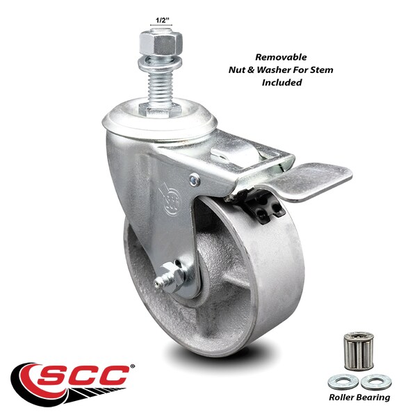 Service Caster Semi Steel Swivel TS Caster w/Roller Bearing-4" Wheel&1/2" Stem w/Total Lock BRK SCC-TSTTL20S415-SSR-121315 - main